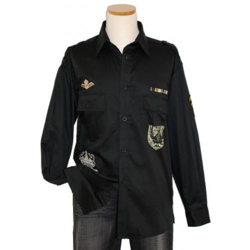 Pronti Black with Air Force Embroidered Design Shirt S1481
